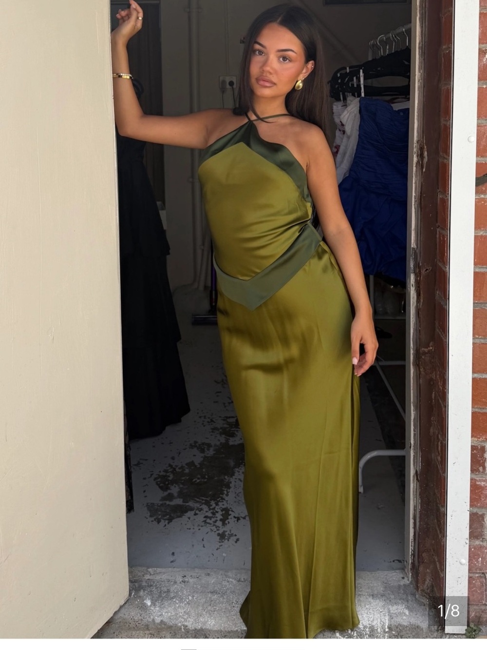Reformation NWT Size 2 Olive Silk Halter Slip Dress Jillian Silk Dress Green New